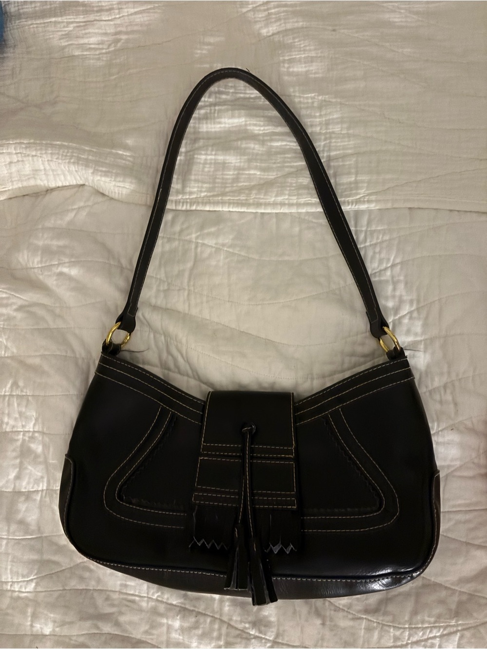 Black Shoulder Bag with Tassel Accent